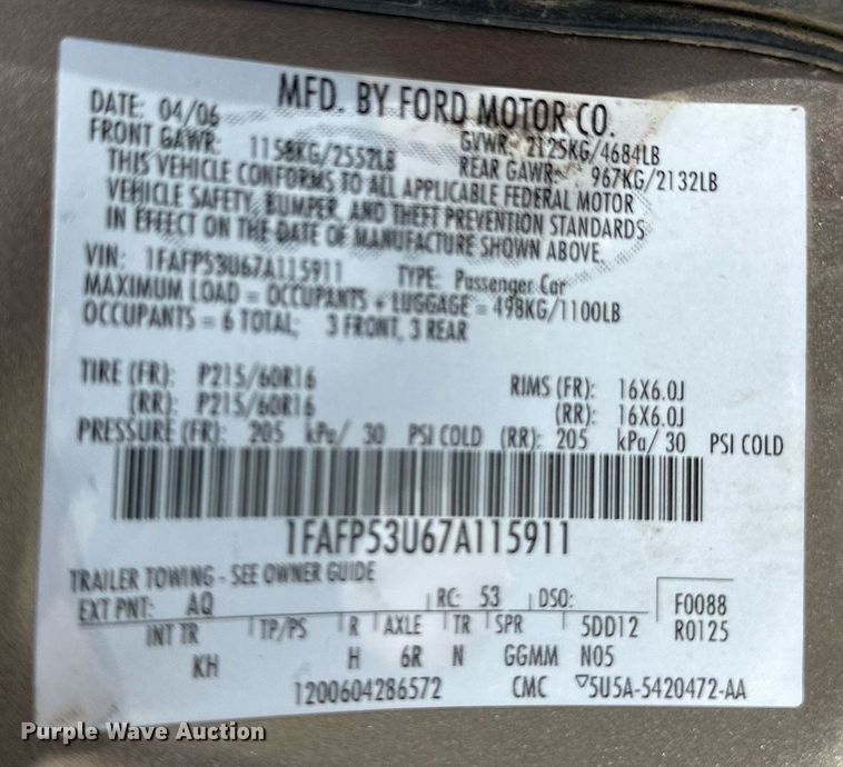 image for item DO4949 2007 Ford Taurus