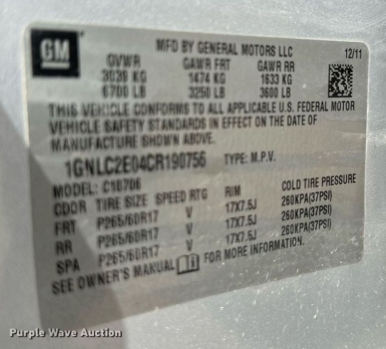 image for item DO4952 2012 Chevrolet Tahoe Police  SUV