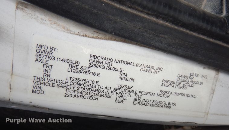 image for item IB9860 2012 Ford Econoline E450 Super Duty  shuttle bus