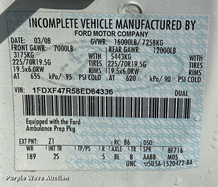 image for item JJ9935 2008 Ford F450 Super Duty  ambulance