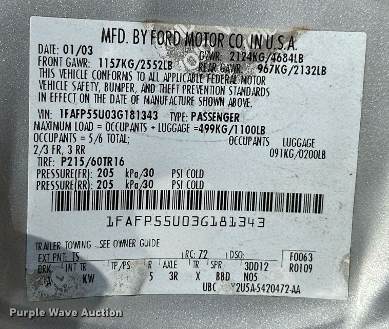 image for item JJ9950 2003 Ford Taurus