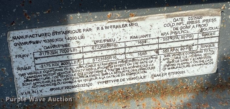 image for item LA9928 2006 R&W  equipment trailer