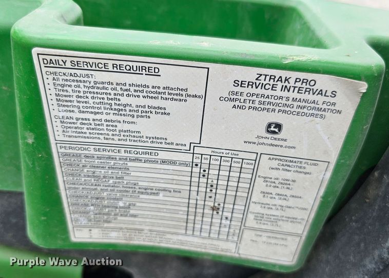 image for item LE9395 John Deere Z830A  ZTR lawn mower
