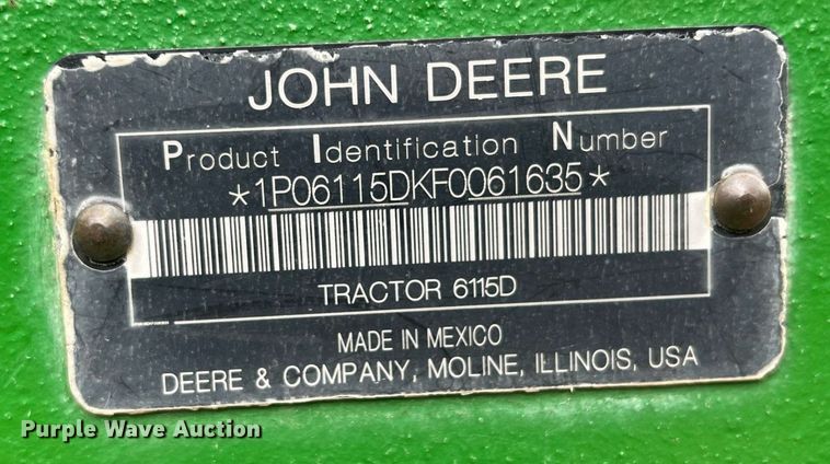 image for item LG9039 2015 John Deere 6115D  MFWD tractor