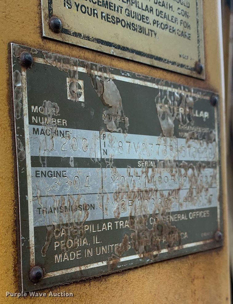 image for item LH9617 1985 Caterpillar 120G  rigid frame motor grader