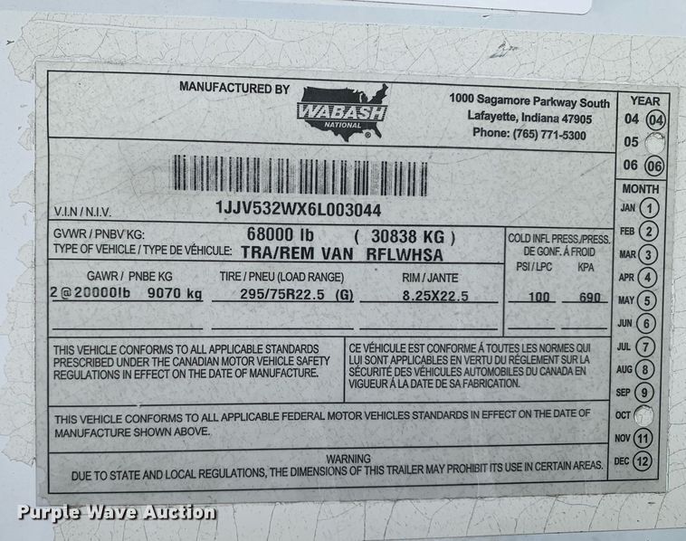image for item LH9618 2006 Wabash  refrigerated van trailer