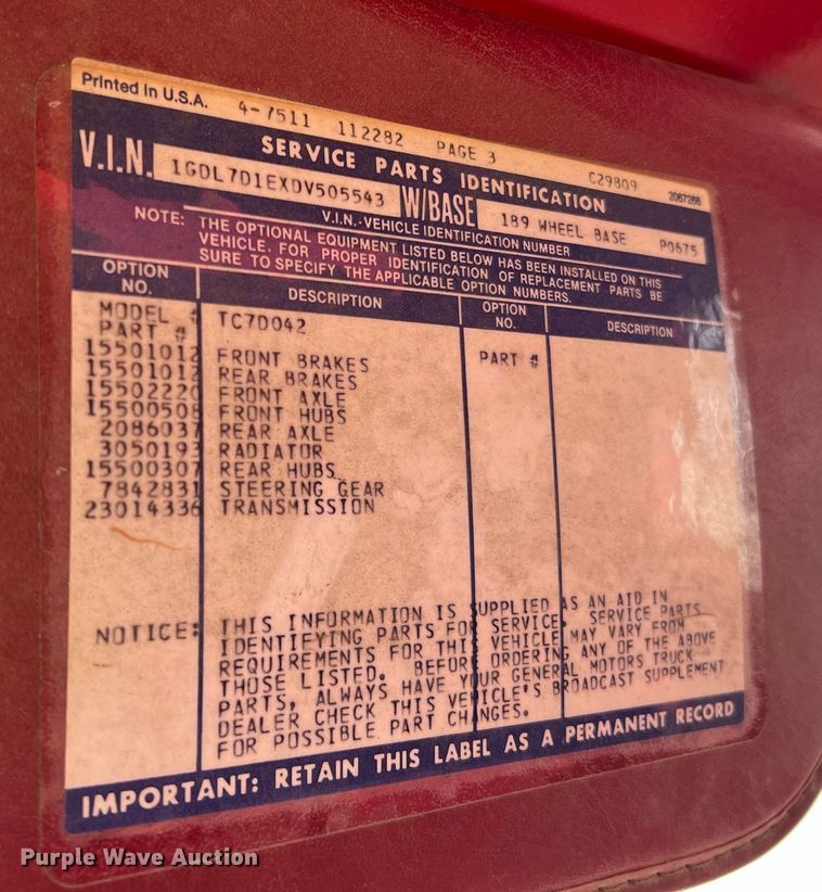 image for item LI9597 1983 GMC C7000  pumper fire truck