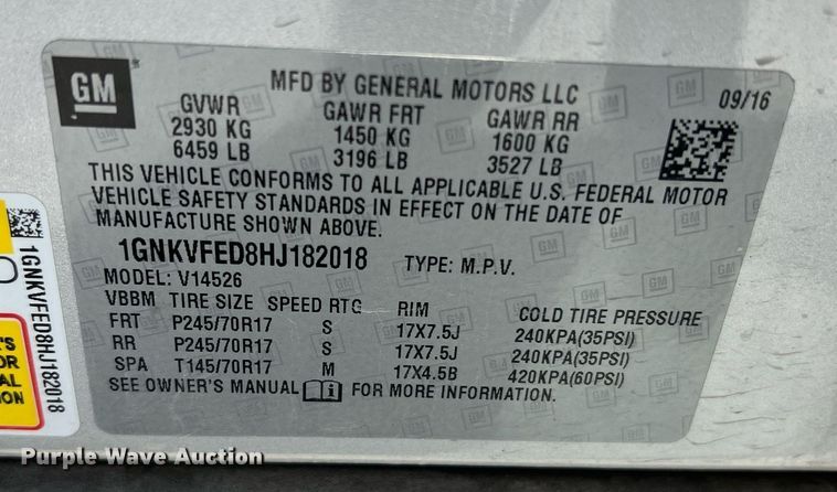 image for item LI9692 2017 Chevrolet Traverse  SUV