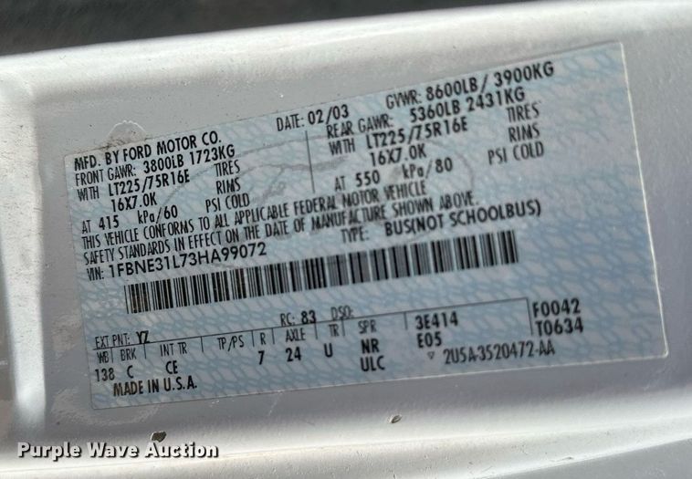 image for item LR9759 2003 Ford E350 Super Duty XL  van