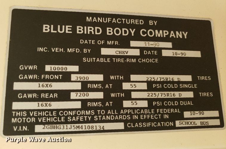 image for item LT9719 1990 Chevrolet G30  school bus