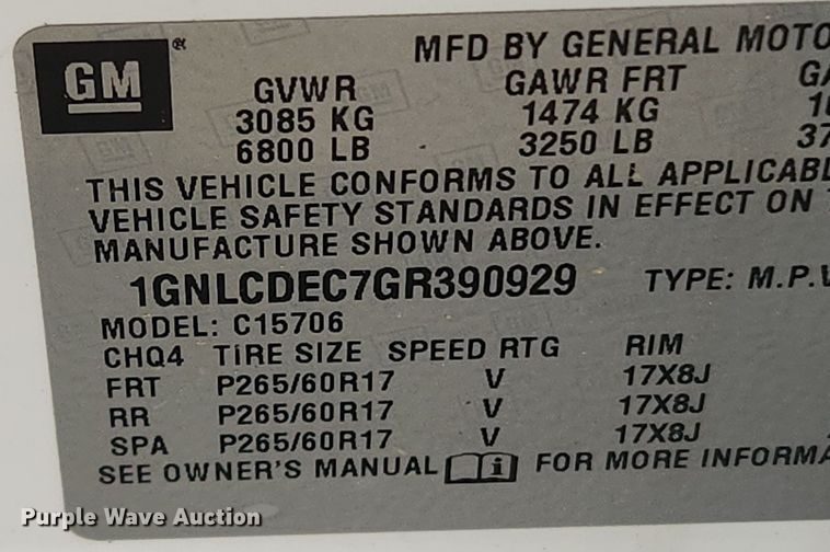 image for item LX9549 2016 Chevrolet Tahoe Police  SUV