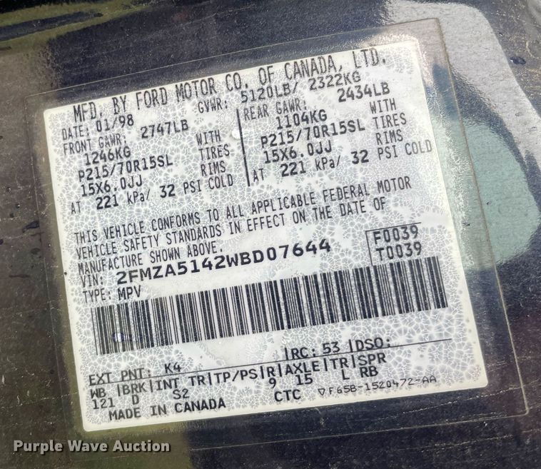 image for item LY9592 1998 Ford Windstar  van