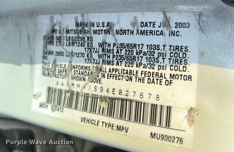 image for item MF9937 2004 Mitsubishi Endeavor  SUV