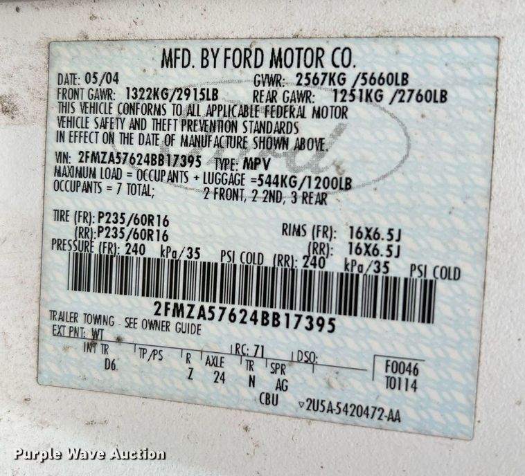 image for item MF9941 2004 Ford Freestar  van