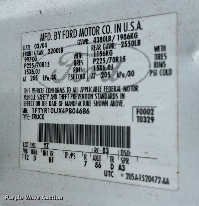 image for item MF9943 2004 Ford Ranger  pickup truck