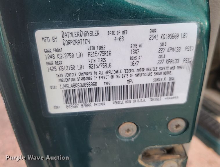 image for item ML9345 2003 Jeep Liberty Sport  SUV