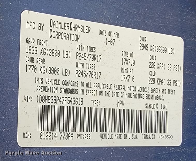 image for item ML9352 2007 Dodge Durango  SUV