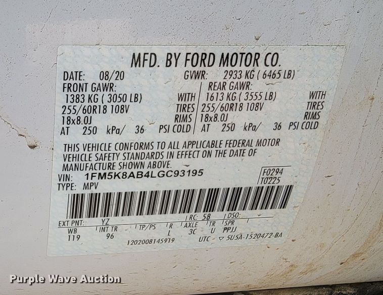 image for item ML9354 2020 Ford Explorer Police Interceptor  SUV