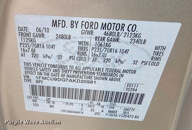 image for item ML9355 2010 Ford Escape XLT  SUV