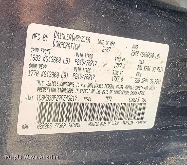 image for item ML9357 2007 Dodge Durango  SUV