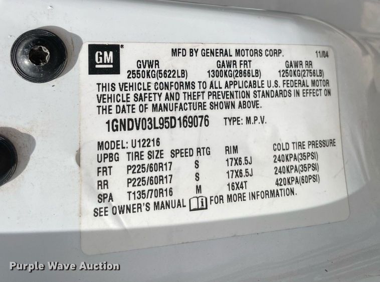 image for item MM9479 2005 Chevrolet Uplander  van