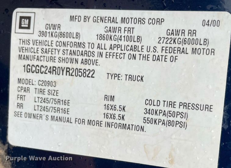 image for item MS9683 2000 Chevrolet C2500  pickup truck