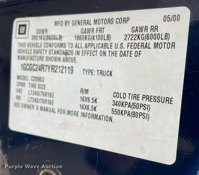 image for item MS9685 2000 Chevrolet C2500  pickup truck