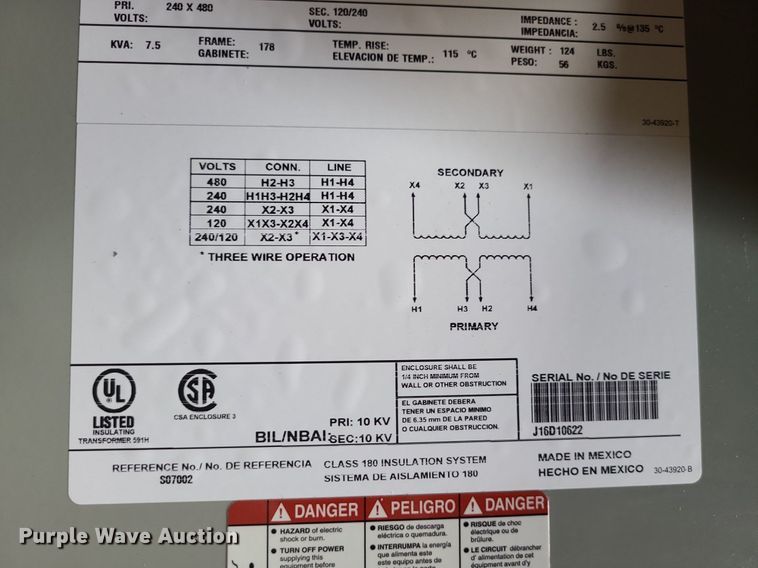 image for item MX9766 Eaton  Transformer