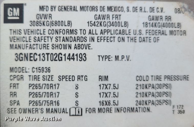 image for item DC6077 2002 Chevrolet Avalanche 1500  pickup truck