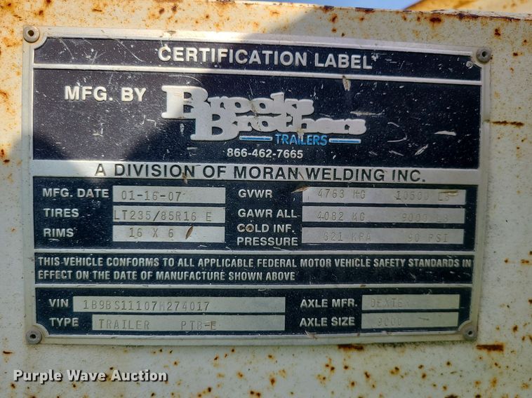 image for item DC6087 2007 Brooks Brothers PTB-E  pole trailer