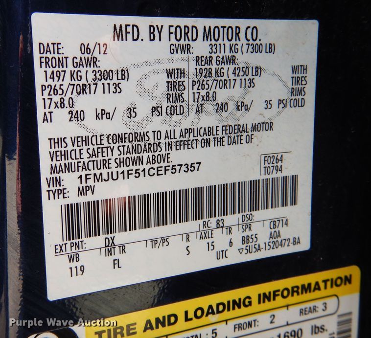 image for item DJ0830 2012 Ford Expedition  SUV