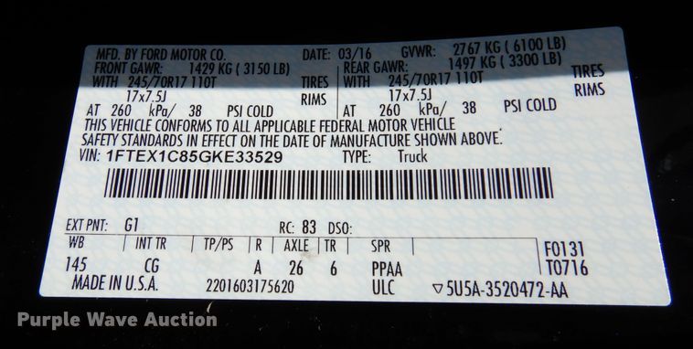 image for item DJ0831 2016 Ford F150  SuperCab pickup truck