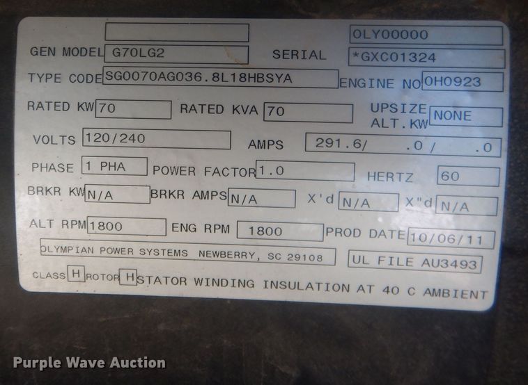 image for item DJ7027 Olympian G70LG2  generator