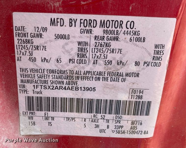 image for item DL7225 2010 Ford F250 Super Duty  SuperCab pickup truck