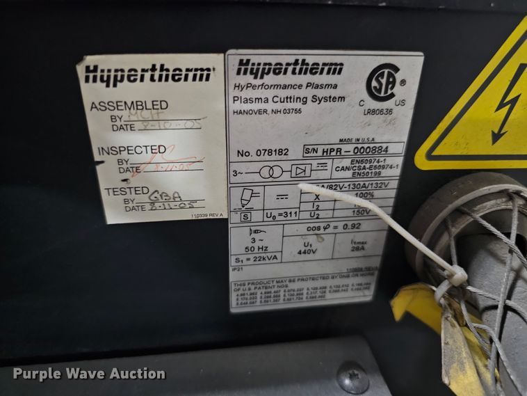 image for item DO4360 MultiCam Plasma Hypertherm HyPerformance Plasma HPR130  plasma cutter table