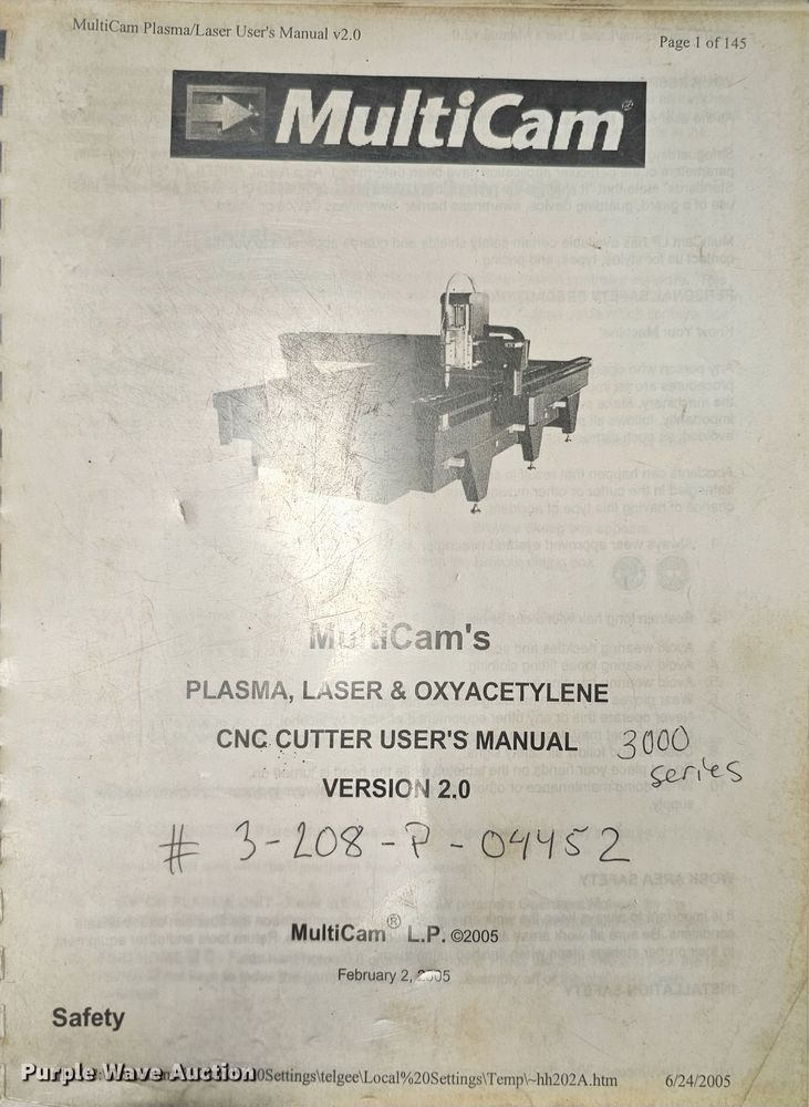 image for item DO4360 MultiCam Plasma Hypertherm HyPerformance Plasma HPR130  plasma cutter table
