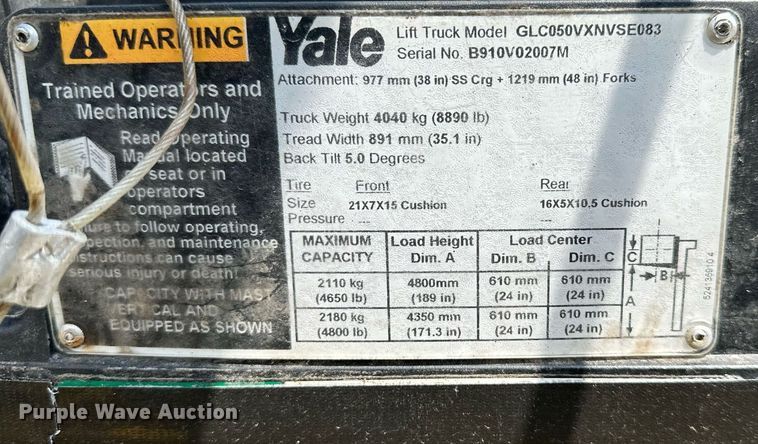 image for item DO4934 Yale GLC050VXNVSE083  forklift