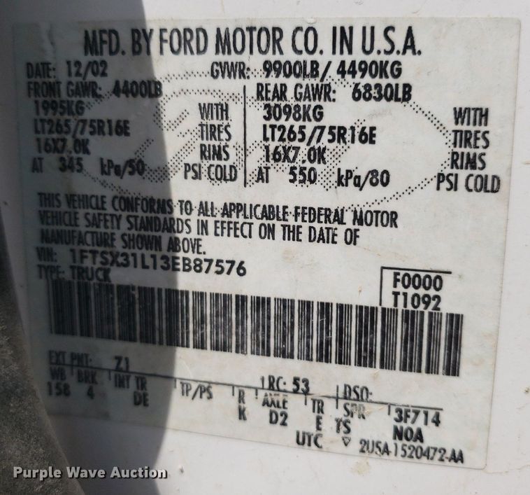 image for item DQ0568 2003 Ford F350 Super Duty  SuperCab pickup truck