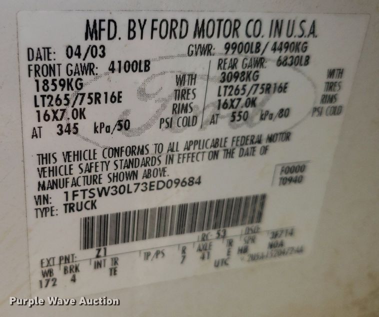 image for item DQ0571 2003 Ford F350 Super Duty  Crew Cab flatbed pickup truck