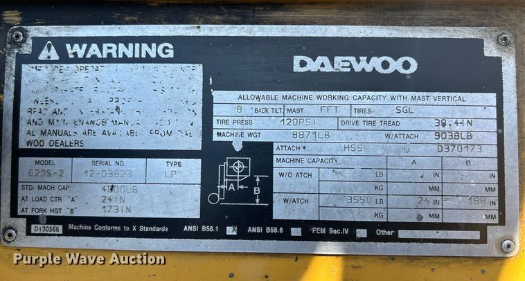 image for item DR4605 1996 Daewoo G20S-2  forklift