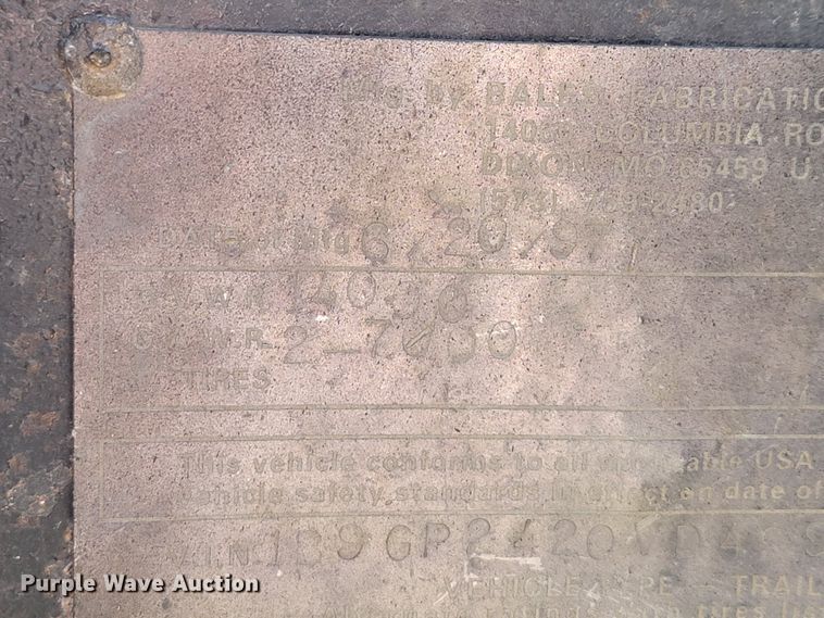 image for item II9004 1997 Bales Fabrication  equipment trailer