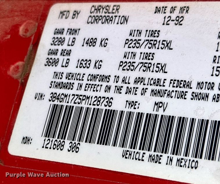 image for item JJ9937 1993 Dodge Ram Charger  SUV