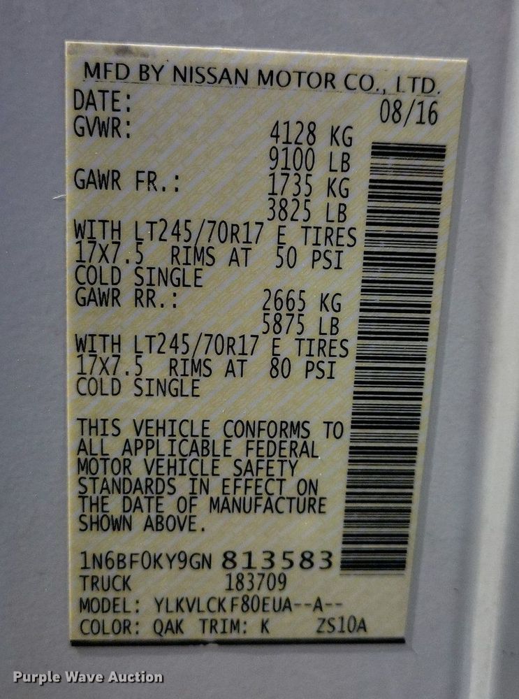 image for item JO9102 2016 Nissan NV 2500HD  van