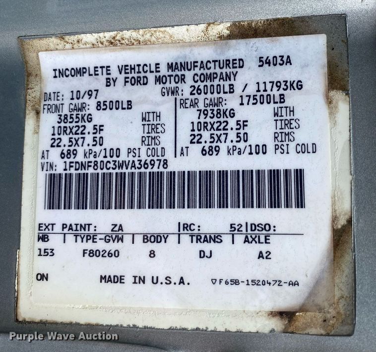 image for item KB9438 1998 Ford F800  dump flatbed truck