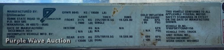 image for item KB9558 2012 Ford F59  delivery van