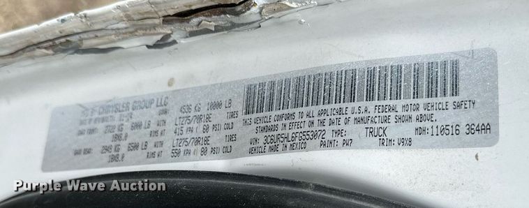 image for item KL9194 2015 Dodge Ram 2500  Crew Cab pickup truck