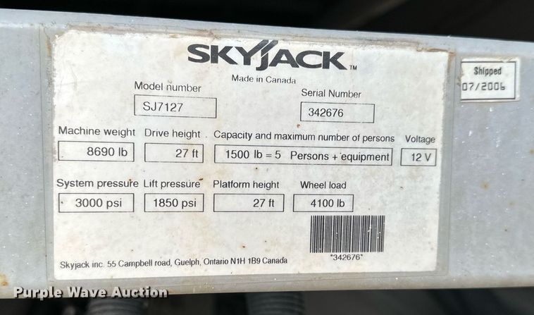 image for item KL9200 Skyjack SJ7127  scissor lift