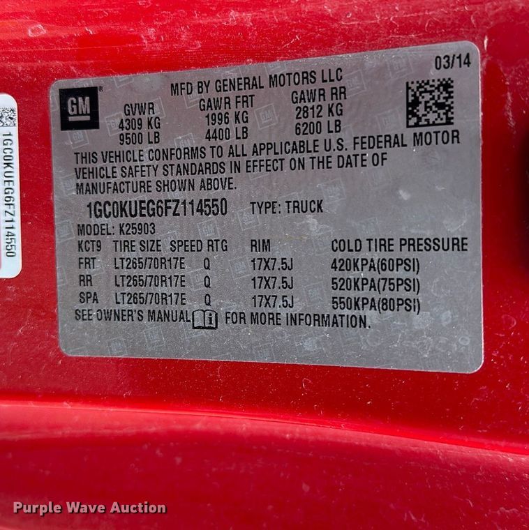 image for item KU9955 2015 Chevrolet Silverado 2500HD  pickup truck