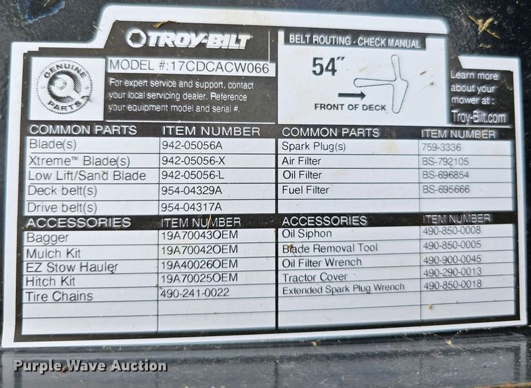 image for item LE9402 2018 Troy-Bilt Mustang 54  ZTR lawn mower