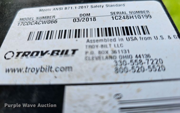 image for item LE9402 2018 Troy-Bilt Mustang 54  ZTR lawn mower